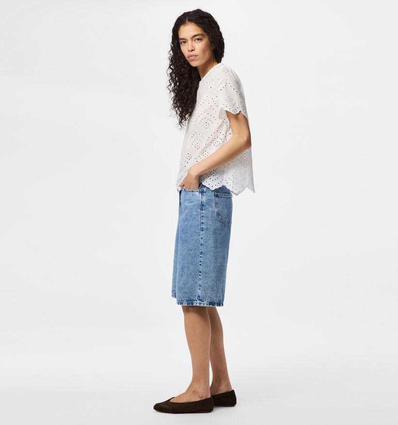 Pieces Vilde Broderie Anglaise Witte T-shirt voor dames (367057)