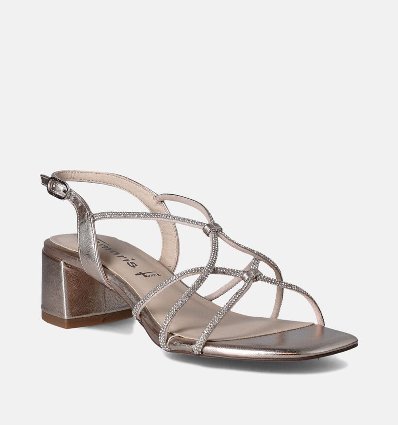 Tamaris Sandales avec talon carré en Or pour femmes (354445)