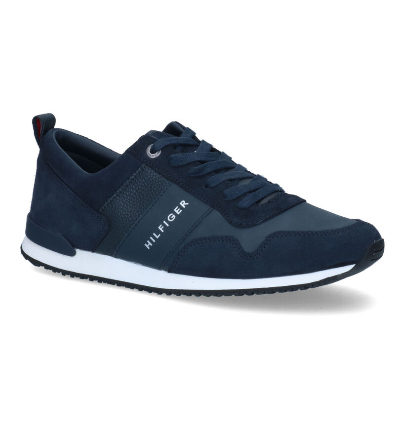 Tommy Hilfiger Iconic Leather Blauwe Veterschoenen in daim (310840)