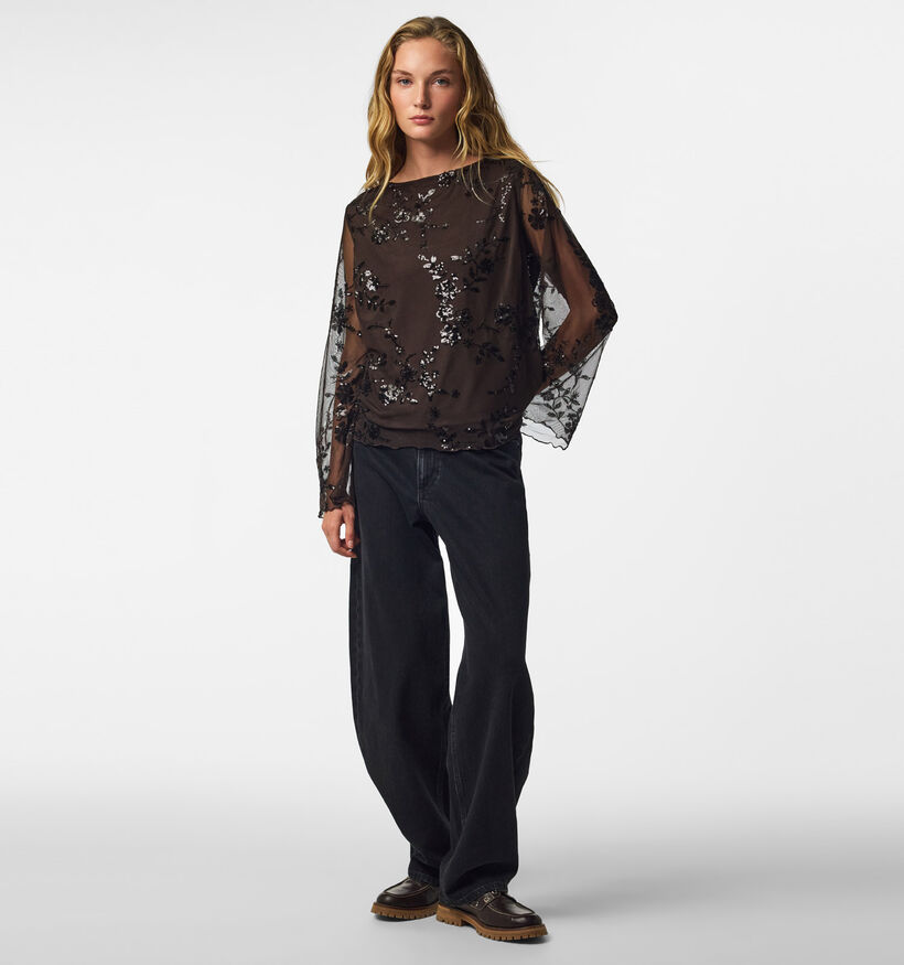 Pieces Evita Blouse en Marron fonc&eacute; pour femmes (382088)