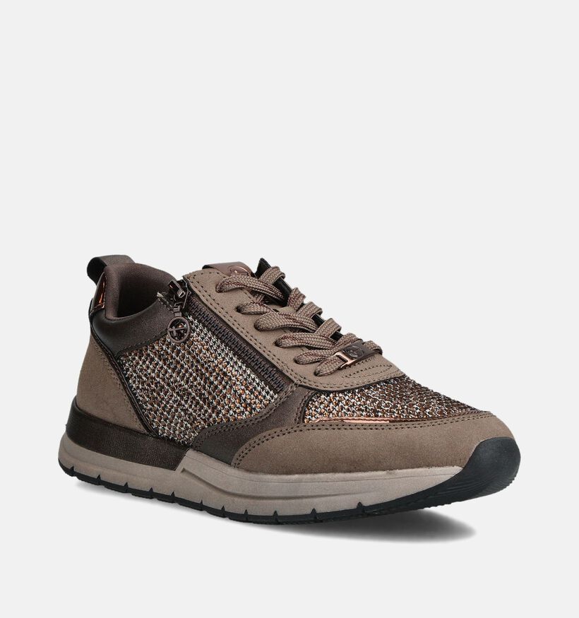 Tamaris Donkerbruine Sneakers met Veter en Rits voor dames (360625) - geschikt voor steunzolen