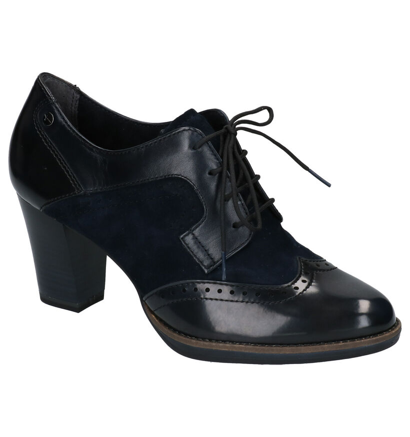 Tamaris ANTIshokk Blauwe Enkelpumps in leer (257190)