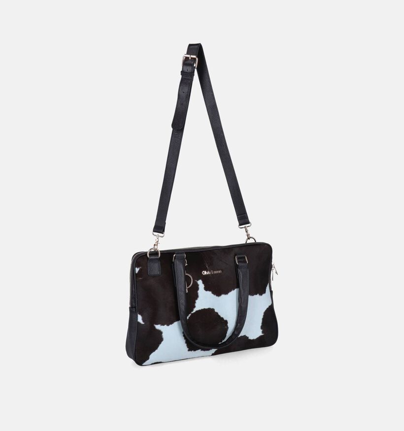 Olivia Lauren Cowhide Sac ordinateur en Brun fonc&eacute;/Blanc pour femmes (378536)