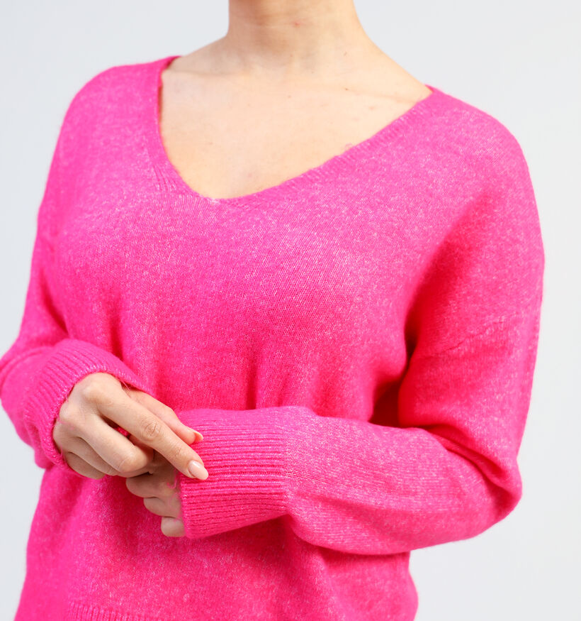 Vero Moda Philine V-neck Pull en Fuchsia pour femmes (335327)