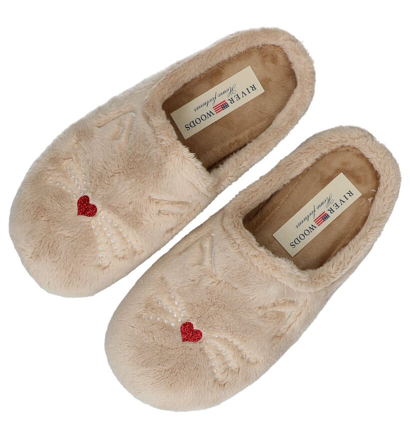 River Woods Beige Pantoffels in stof (281903)