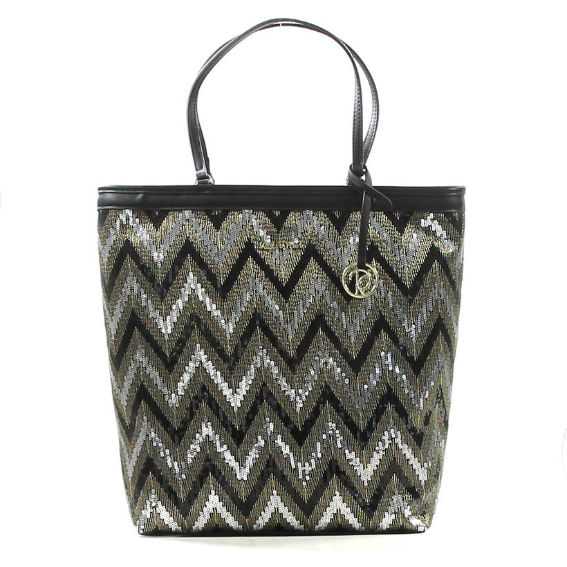 Kisses of Pearl Zwarte Shopper Tas met Pailletten in kunstleer (207402)