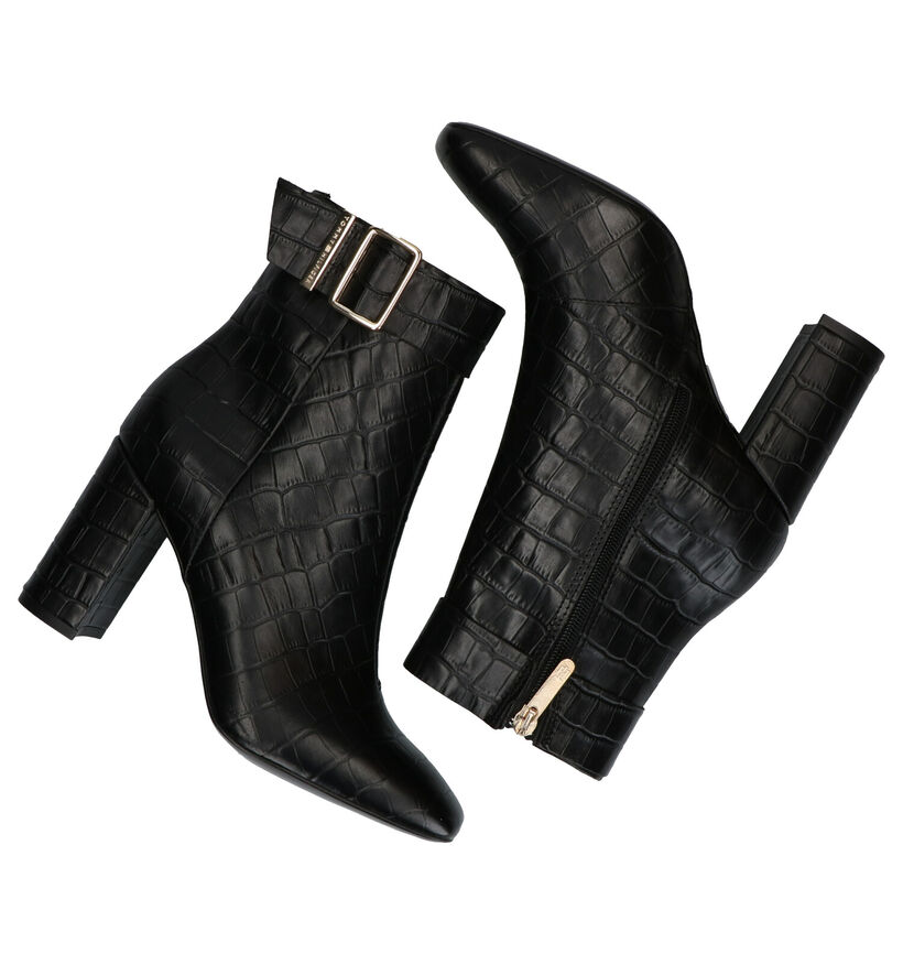 Tommy Hilfiger Croco Look High Heel Zwarte Enkellaarzen in leer (279983)