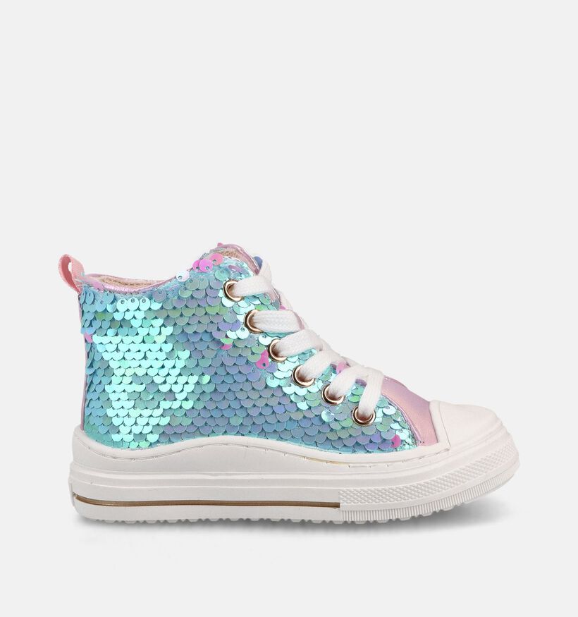 Milo & Mila Sequins Baskets montantes en Bleu pour filles (370877) - pour semelles orthop&eacute;diques