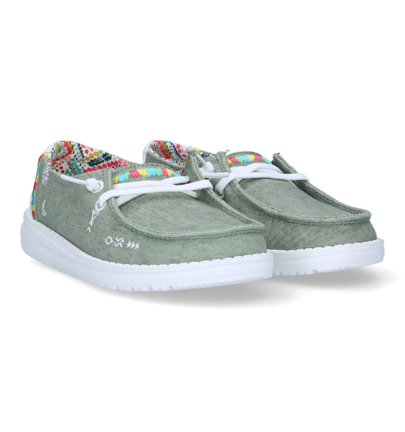 HEYDUDE Wendy Youth Boho Mocassins en Vert Kaki pour filles (322992) - pour semelles orthopédiques