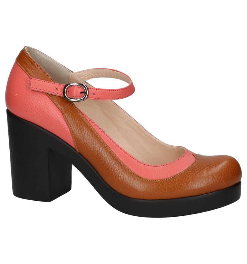 Cognac/Roze Pumps met Bandje Who's That Girl Friz, , pdp