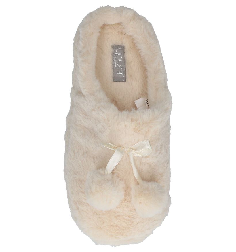 Youh! Ecru Pantoffels met Pompons in faux fur (226604)