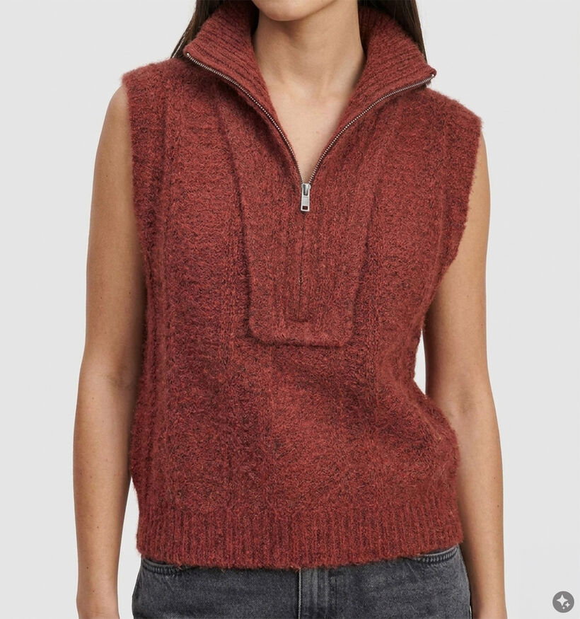 Vila Gleeba Half Zip Knit Pull sans manches en Bordeaux pour femmes (379741)