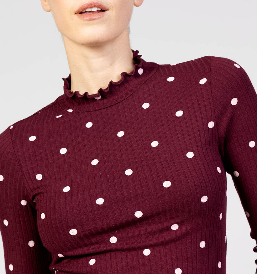 JDY Fransiska Polkadot Bordeaux T-shirt voor dames (375094)