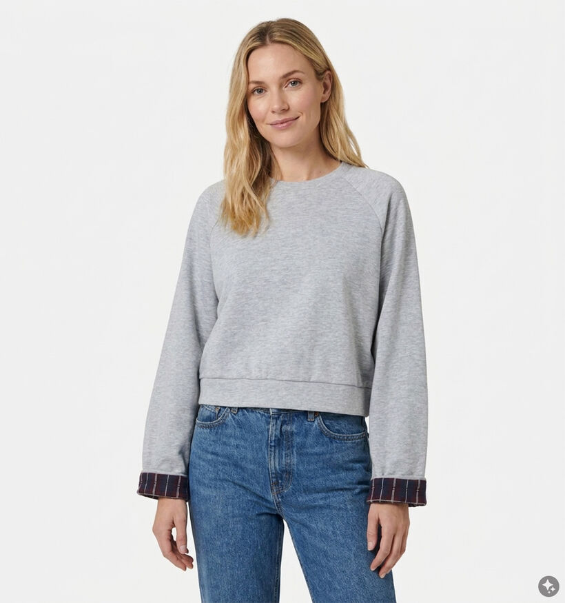 Vila Reon Checked Fold Up Grijze Sweater met Mouwdetail voor dames (382043)