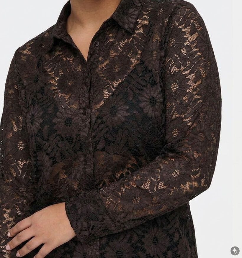 ONLY Carmakoma Zion Donkerbruine Blouse met Lange Mouwen voor dames (381917)