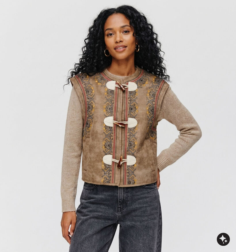 Minuit Douze Gipsy Bruine Mouwloze Vest met Touwsluitingen voor dames (381870)