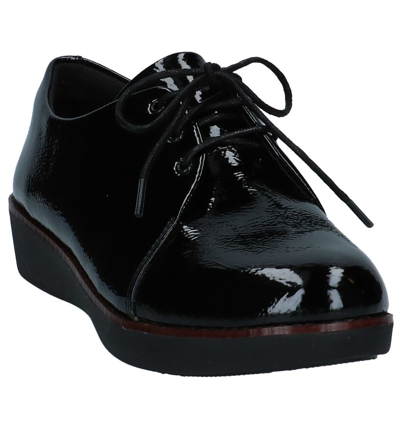 FitFlop Derby Crinkle Patent Lace Up Zwarte Veterschoenen in lakleer (225576)