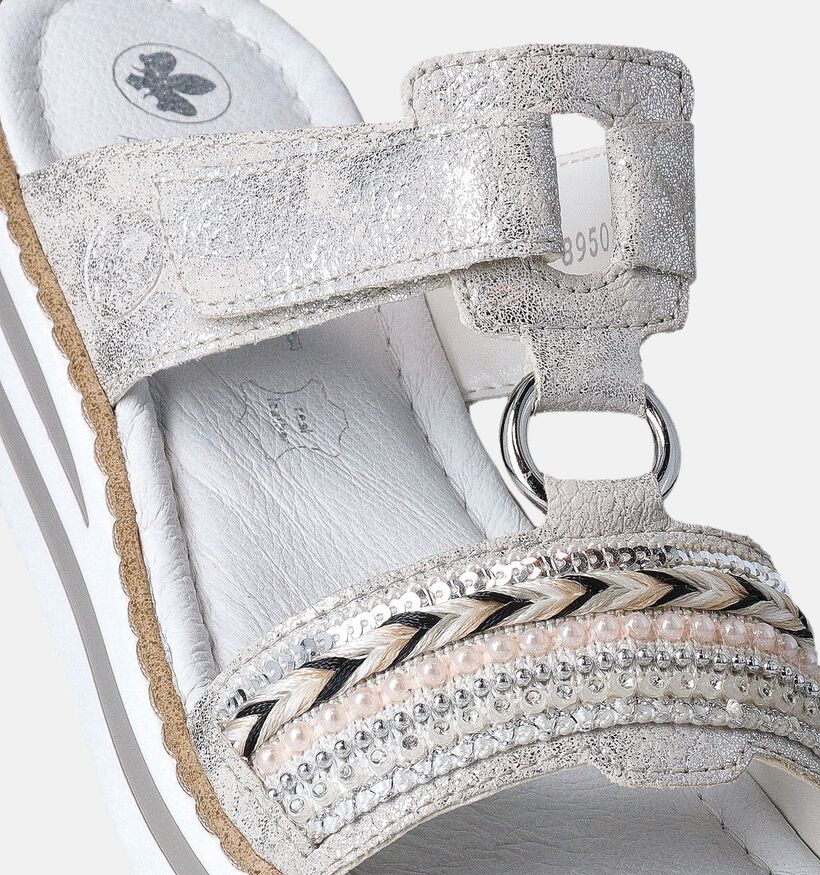 Rieker Nu-pieds talon compensé en Argent pour femmes (354916)
