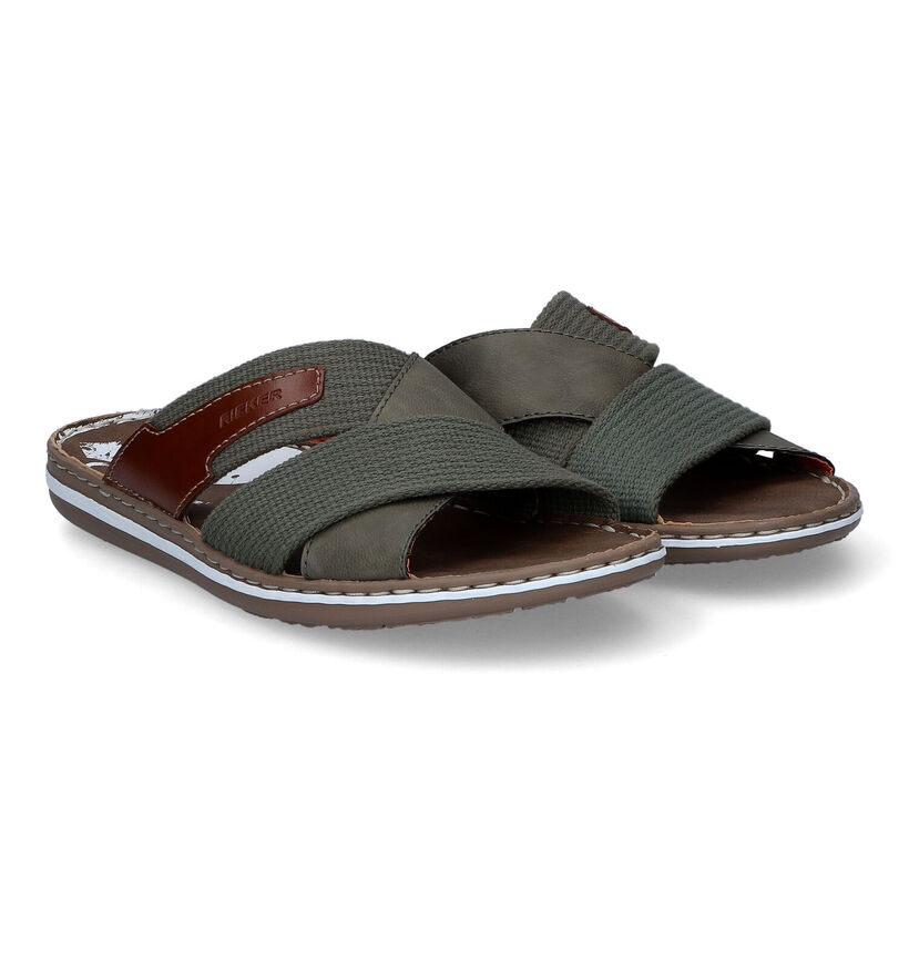 Rieker Nu-pieds casual en Vert kaki pour hommes (354819)