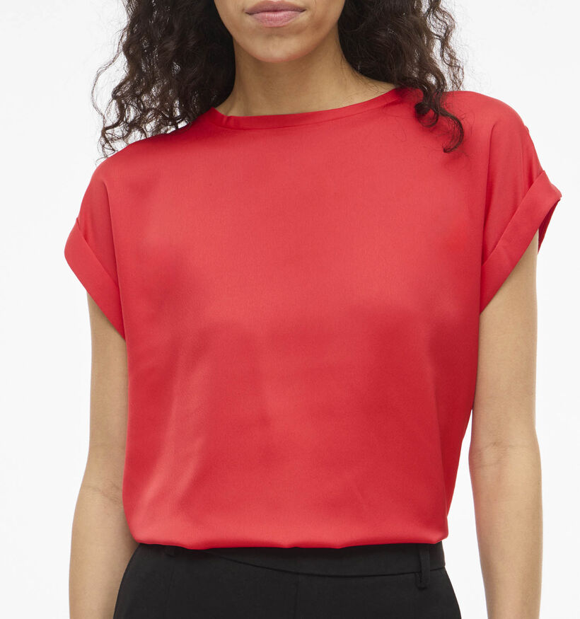 Vila Ellette Satin T-shirt en Rouge pour femmes (368066)