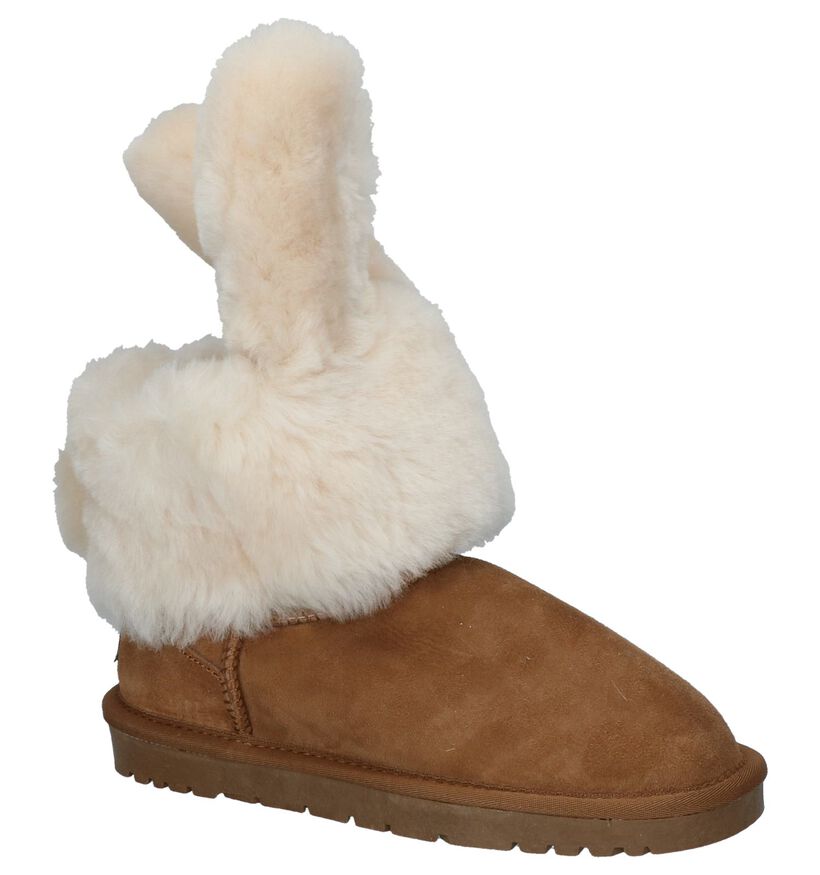 Cognac Boots met Afneembare Konijnenoren Milo & Mila in daim (226074)