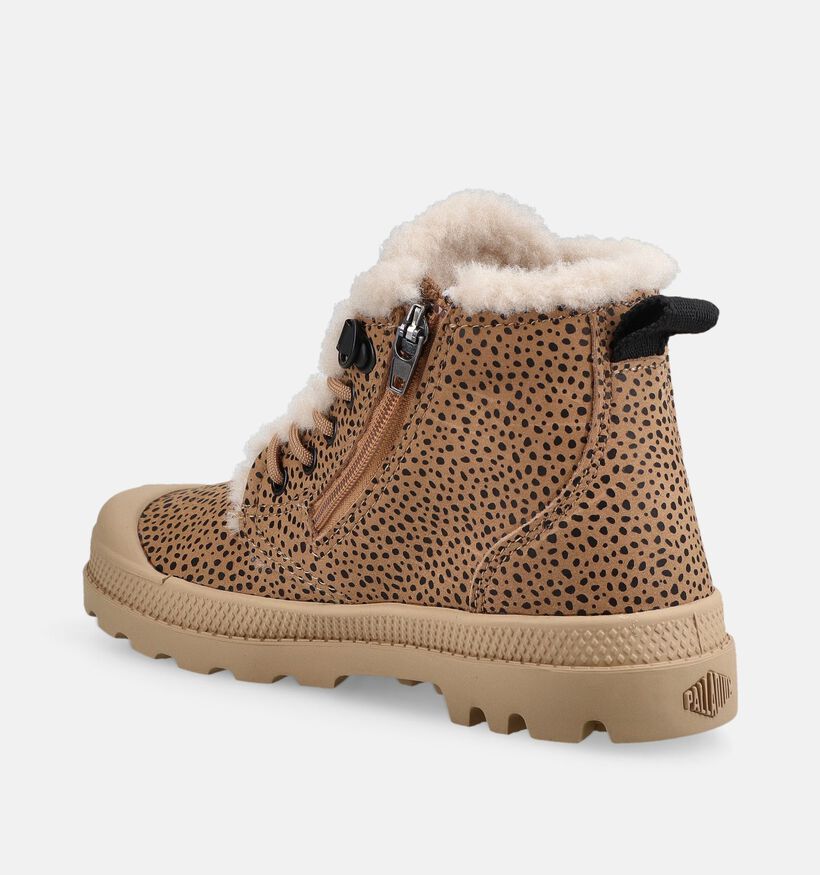 Palladium Pampa Zip Cheetah Boots &agrave; lacets en Marron pour filles (378508) - pour semelles orthop&eacute;diques
