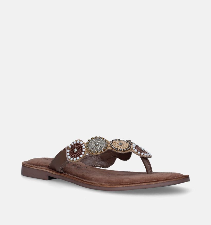 Lazamani Nu-pieds plates en Marron pour femmes (338375)