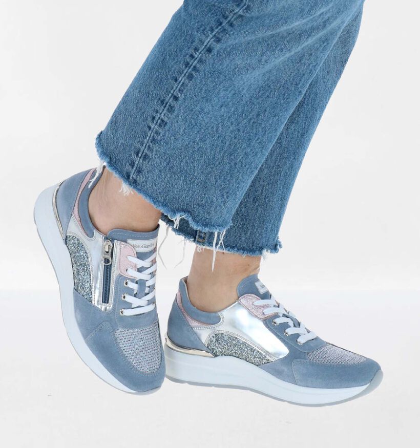 NeroGiardini Blauwe Veterschoenen in daim (290039)