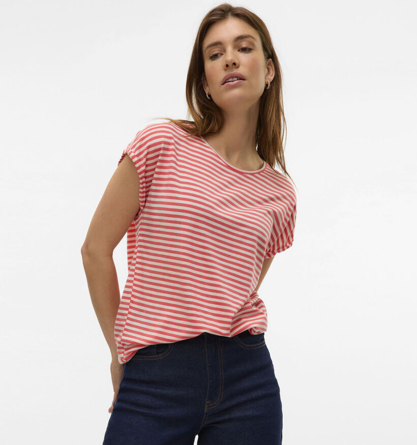 Vero Moda Ava Rode Gestreepte T-shirt voor dames (352200)