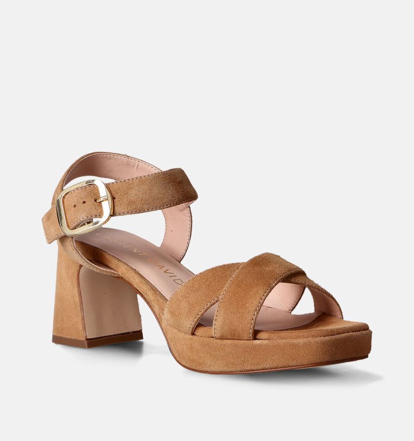 Laurent David Cognac Sandalen met blokhak voor dames (357776)