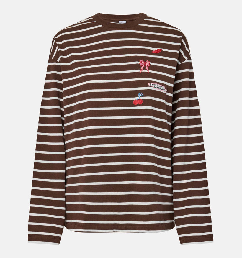 Pieces Sadie Donkerbruine T-shirt Gestreept met Lange Mouwen voor dames (379336)