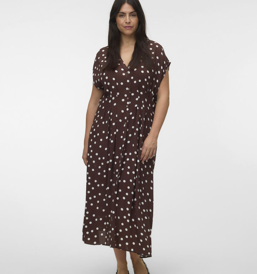 Vero Moda Curve Elisa Bruine Midi-Jurk met Stippen voor dames (375024)