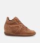 Softwaves Suede Tabacco Cognac Sneakers met Sleehak voor dames (380375) - geschikt voor steunzolen
