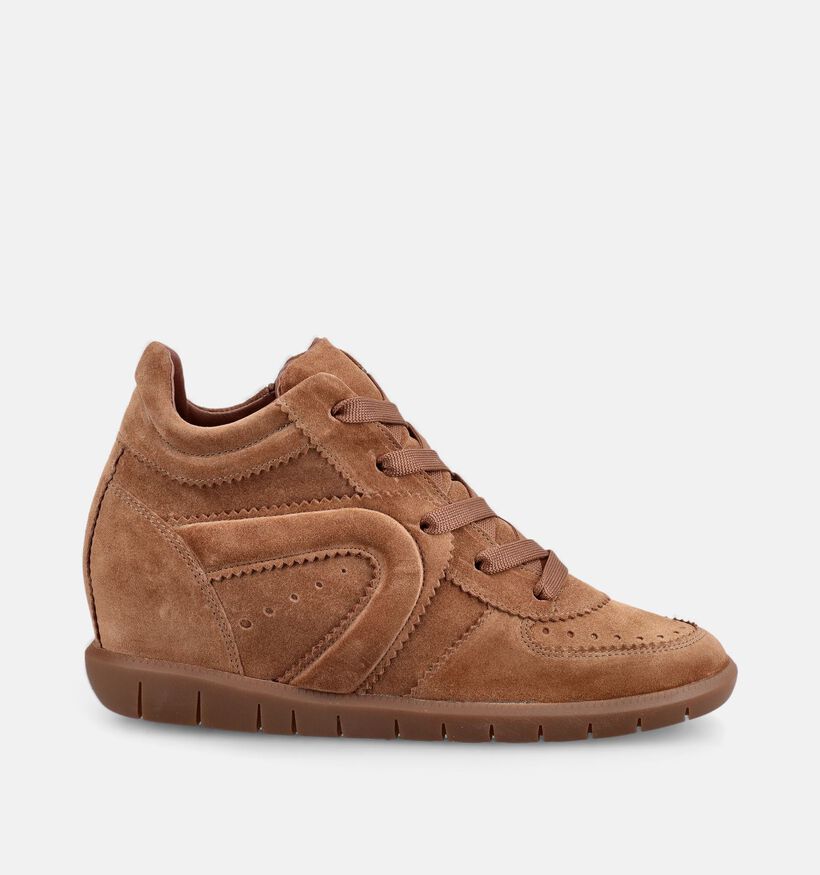 Softwaves Suede Tabacco Cognac Sneakers met Sleehak voor dames (380375) - geschikt voor steunzolen