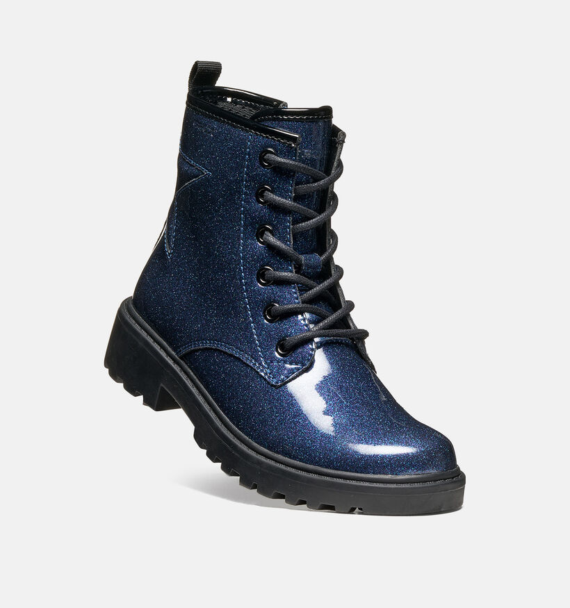 Geox Casey Blue Glitter Boots &agrave; lacets en Bleu pour filles (376268) - pour semelles orthop&eacute;diques