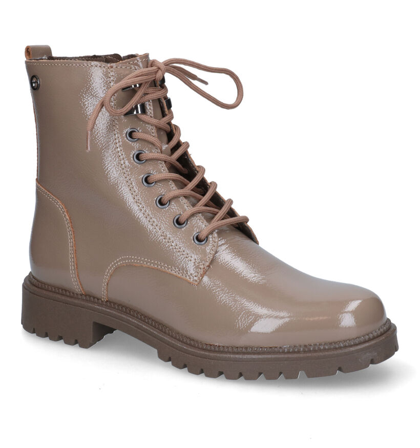 Tamaris Boots à lacets en Taupe en verni (315421)