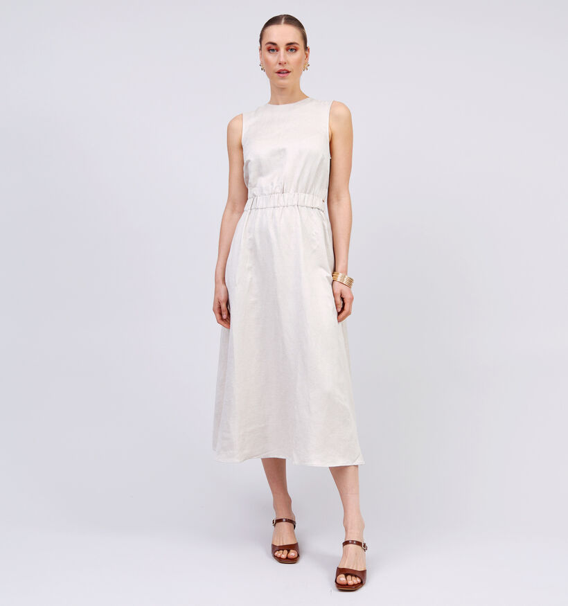 Minus Sabbi Beige Linnen Midi jurk voor dames (354547)