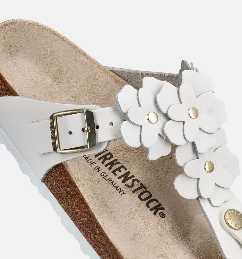 Birkenstock Gizeh Flower Leather Witte Teenslippers voor dames (373359)