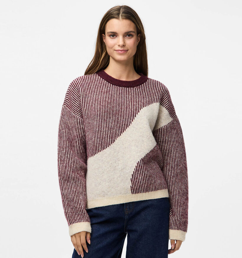 Pieces Linna Knit Grijze Trui Pieces Linna Knit Bordeaux Trui voor dames (361149)