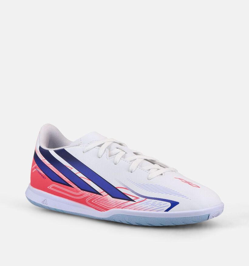 adidas F50 Hyperfast Club Indoor Witte/Paarse Voetbalschoene voor jongens, meisjes (375557) - geschikt voor steunzolen