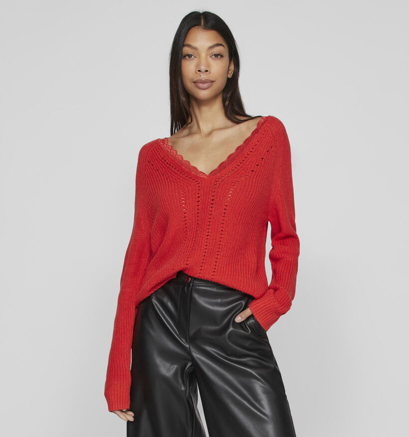 Vila OA Pull coll en V en Rouge pour femmes (335013)