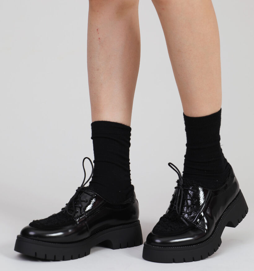 Regarde Le Ciel Laticia-01 Zwarte Chunky veterschoenen voor dames (347263)