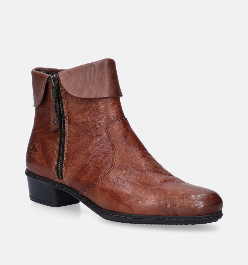 Rieker Cognac Enkellaarsjes met blokhak voor dames (347425)