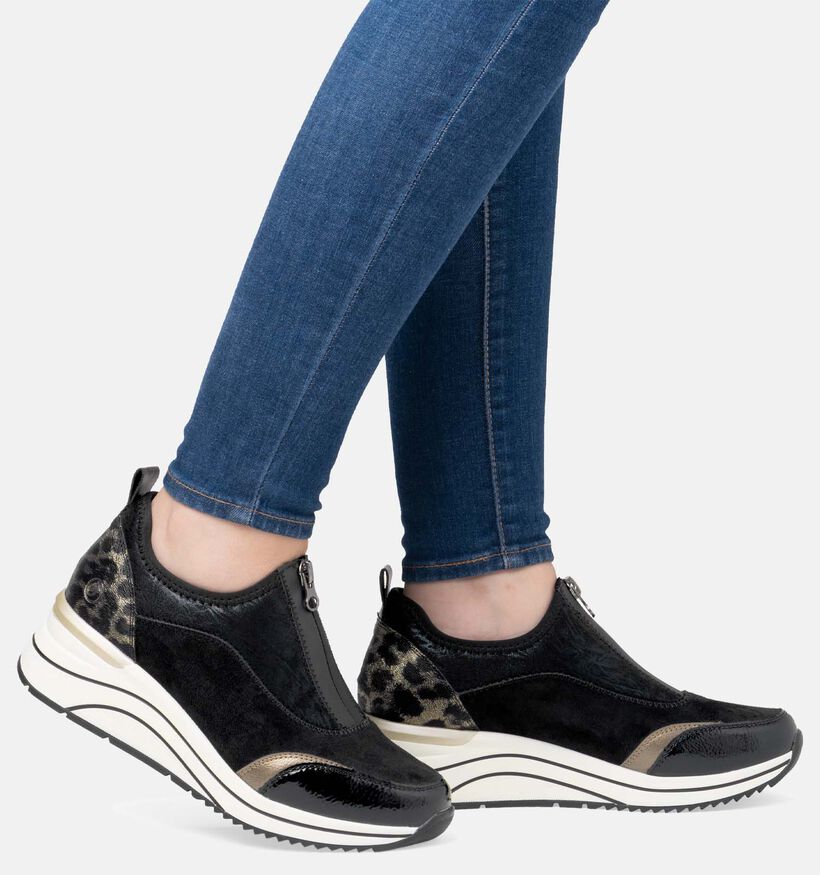 Remonte Zwarte Sneakers met sleehak voor dames (344436) - geschikt voor steunzolen
