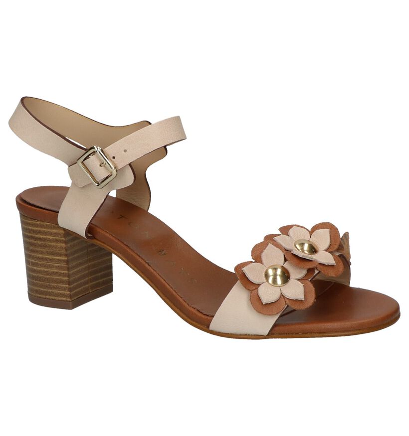 Hampton Bays Beige Sandalen met Bloemen in leer (209713)