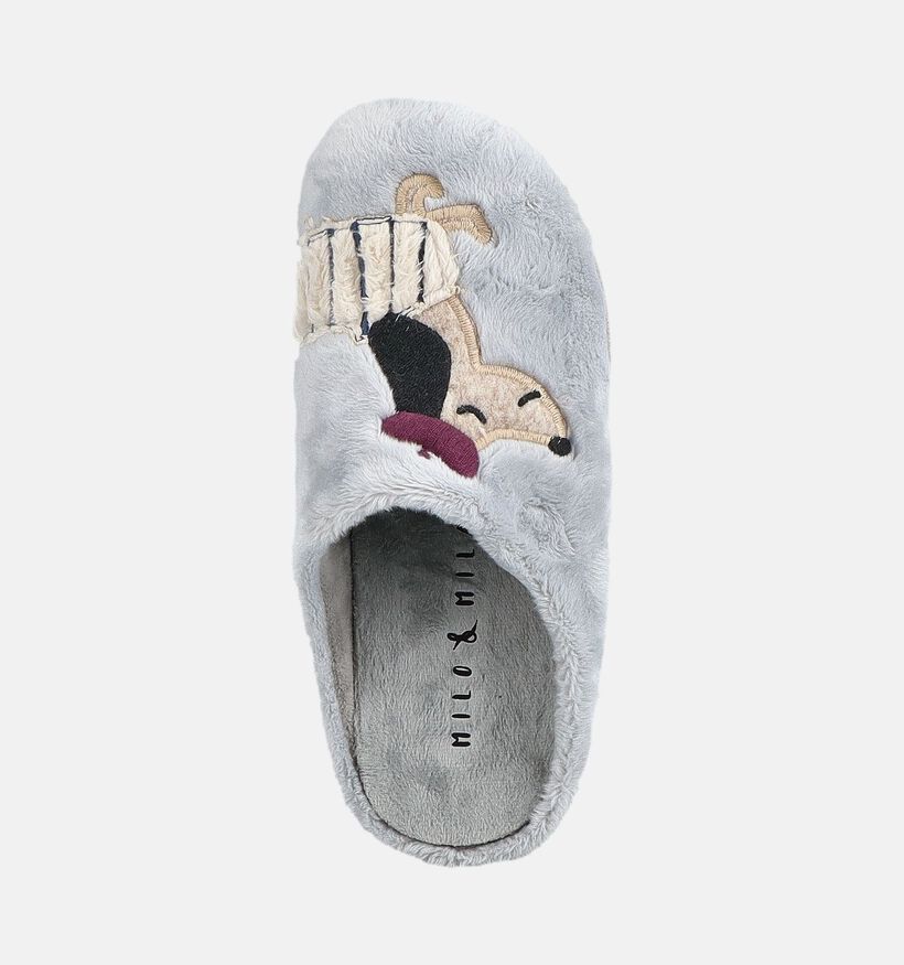 Milo & Mila Beret Dog Pantoufles en Gris pour filles (381129) - pour semelles orthop&eacute;diques