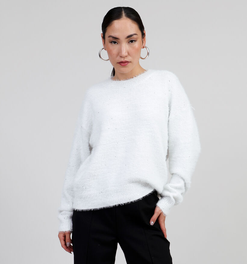 Pieces Neqin Pull tricot&eacute; en Blanc pour femmes (346540)
