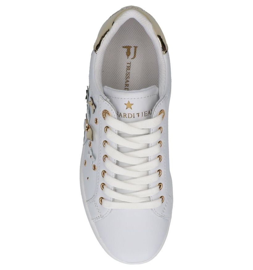 Witte Trussardi Jeans Sneakers met Gouden Bloemen, , pdp
