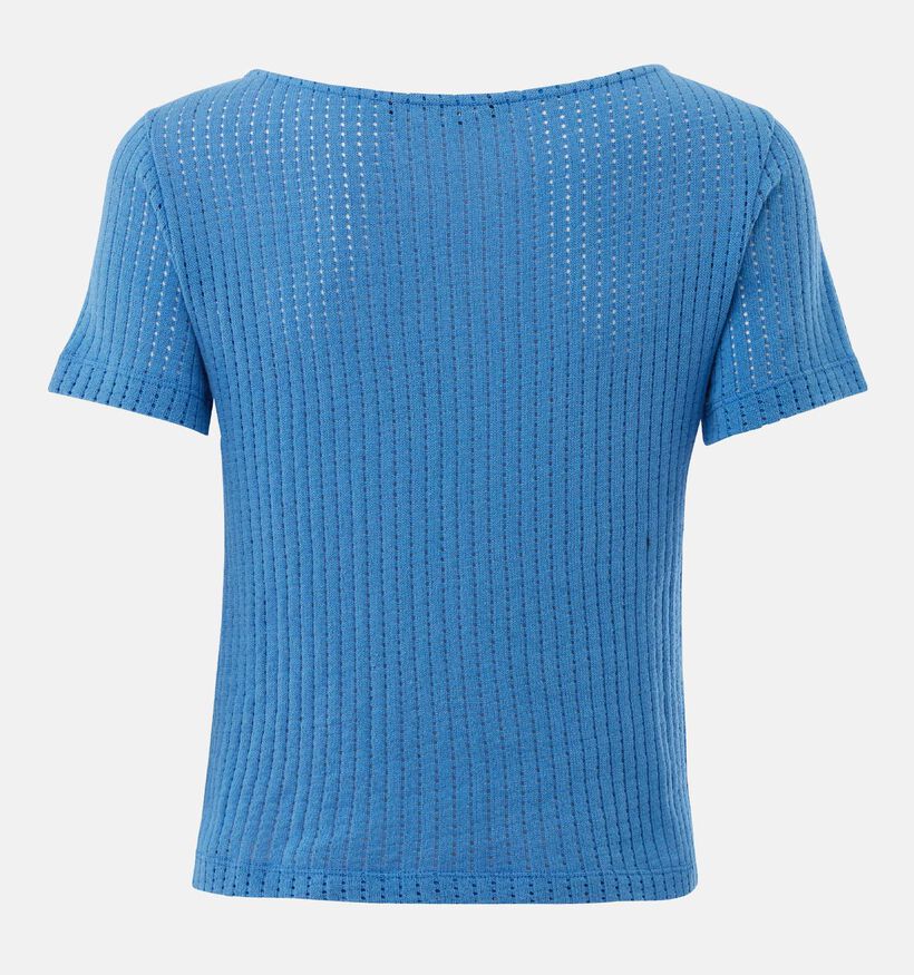 Mexx Perforated Rib Blauwe T-shirt voor dames (368571)