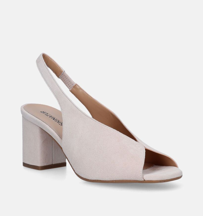 Signatur Sandales avec talon en Beige pour femmes (341930)